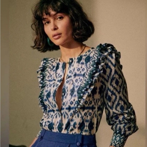 Sezane Tops - Sezane Blue Ikat Boby Blouse Size 2 $125